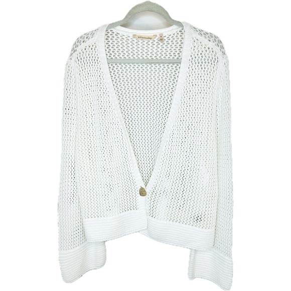 Soft Surroundings Sakari Cardigan Sweater 2X 24W White Open Knit Button Cropped - Picture 2 of 8